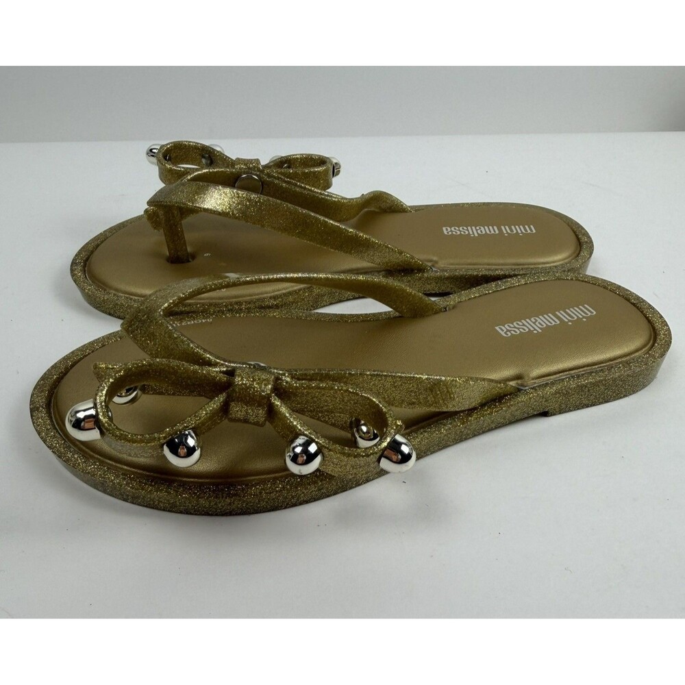 Mini Melissa Harmonic Studs Flip Flops Size 13 Gold Jelly Sandals Bow Detail